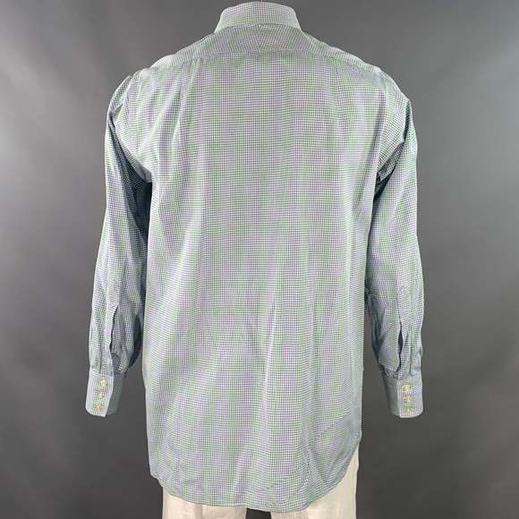 TURNBULL & ASSER Green Blue Gingham Cotton Long Sleeve Shirt - Picture 4 of 5